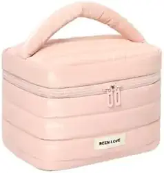 Necessaire Organizadora de Viagem, Material Puffer Acolchoado Impermeável, 4 Cores Disponíveis, para Itens de Higiene e Maquiagem (Rosa)