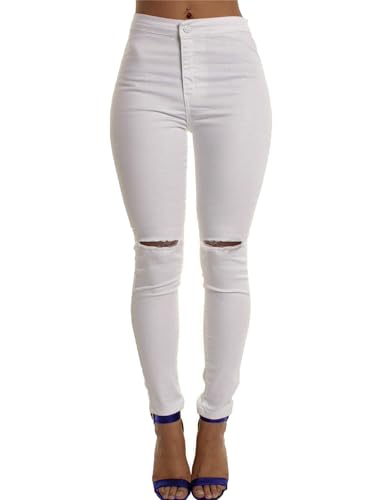 Andongnywell Women's Skinny High Waist Jegging Jeans Distressed Knee-Ripped Stretchy Pencil Denim Pants