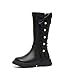 Black Bow Boots for Girl:Fashion Round Toe Slip on Combat Booties Winter Warm Side Zipper Punk Goth Footwear Shoes Hiking School（Size1,Black