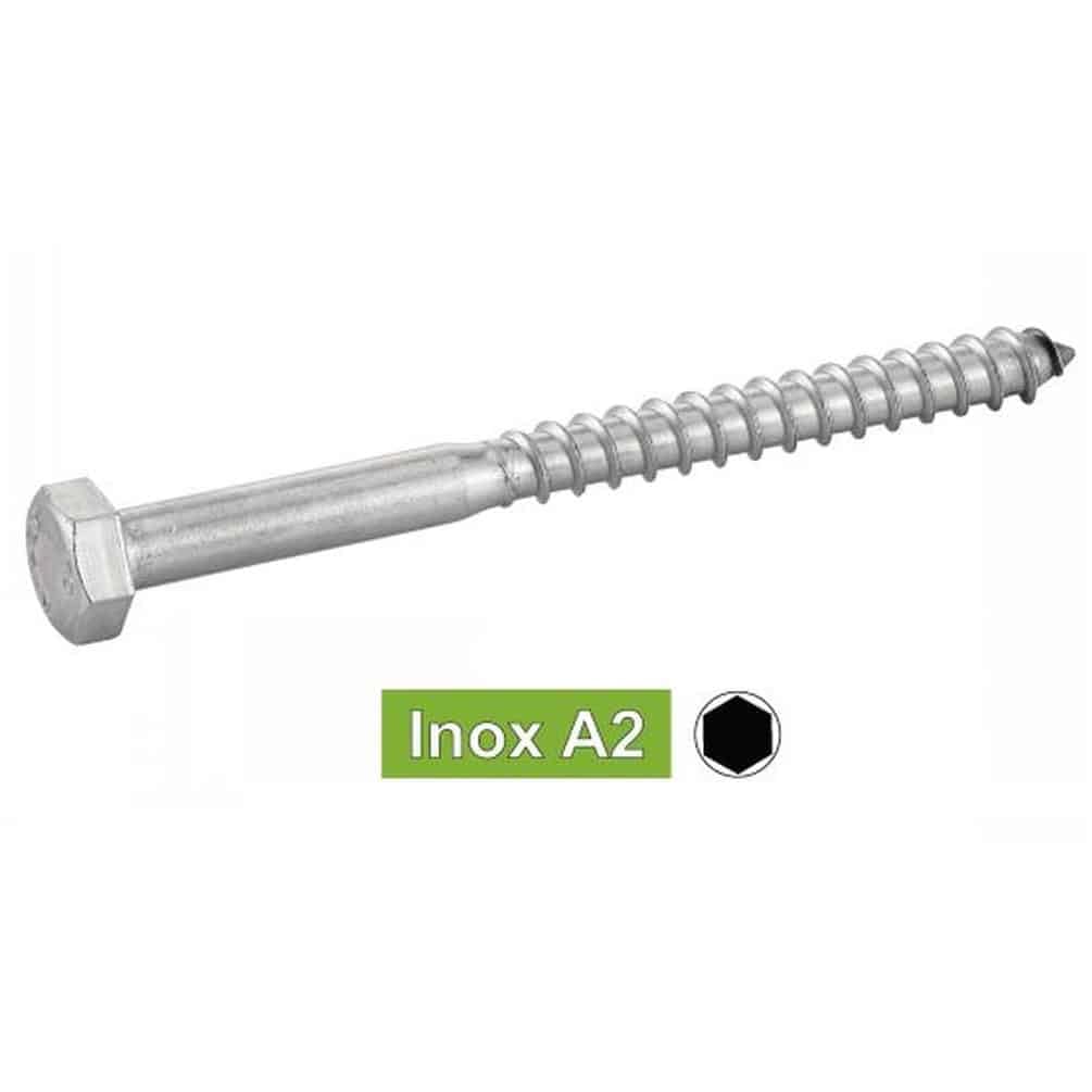 25 Vis à Bois Tête Hexagonale Tirefond 12 x 160 mm - DIN 571 - NFE25-607 - UNI 704 - Inox A4 - D-Work