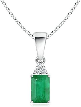 Angara Natural Emerald Solitaire Pendant for Women | Emerald-Cut Emerald Pendant with Diamond Trio in 14K Solid Gold/Silver/Platinum With 18" Chain | May Birthday, Gemstone Jewelry Gift - Image 4