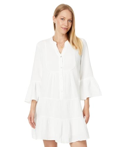 Faherty Womens Dream Cotton Gauze Kasey Dress, White, Large at Amazon Women's Clothing store