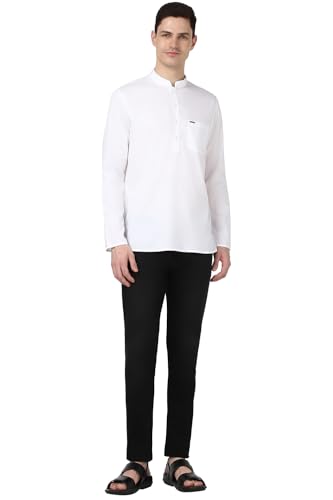 Image of Peter England Men Cotton Regular Fit Everyday Festive Solid Short Kurta