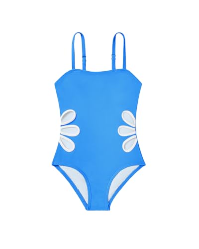 Century Star Girls Swimsuit Bathing Suit Teen One Piece Swimsuits Adjustable Straps Cut Out Quick Dry Swimwear Blue 10-11 Years