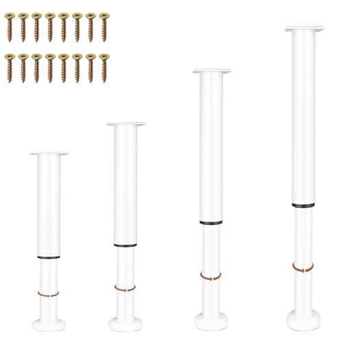 NCRGB 4 PCS Patas Pies Ajustables Pata de MeAjustable,Regulables con 16 Kit Destornillador y Tornillos,para Armarios Mesillas de Noche Camas Escritorios Cómoda Estantería (Blanco, 40-70 cm)