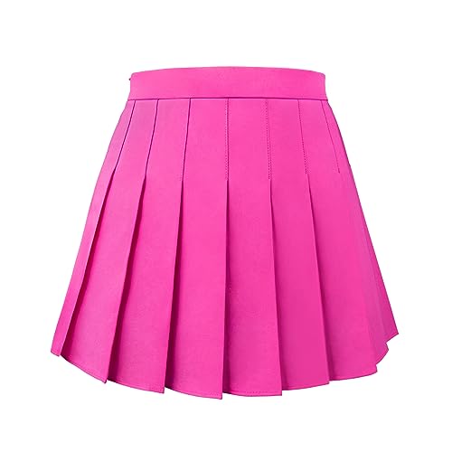 Joyingtwo Pleated Skirt for Women Skater Skirt with Shorts Elastic Waist Plus Size Tennis Skirts Rose X-Large