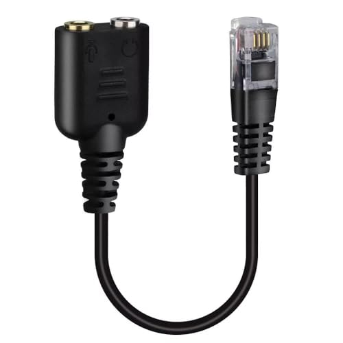 TECHZOCO Adaptador Cable Auriculares Micrófono RJ9 Macho a Doble Jack 3.5 mm Hembra, Compatible con Auriculares PC y Teléfonos VoIP, Conector RJ9 4P4C, Negro
