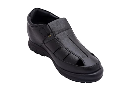 Image of Brown Leather Closed Toe Sandals with a Hidden Heel