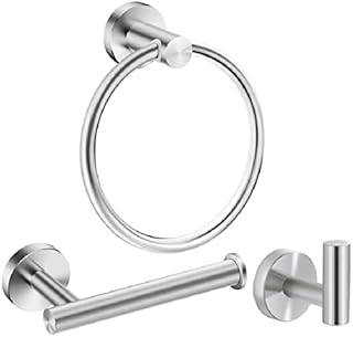 YUET Bathroom Hardware Accessories Set - SUS 304 Stainless Steel Brushed Wall Mounted Rack, Towel Ring Bar + Toilet Paper Roll Holder + Robe Hook, Bath Accessory Hooks (Black)