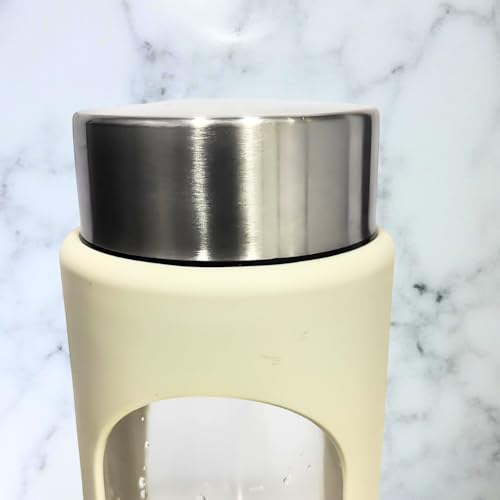 Image of Glassbunny Glass Drinking Bottle with Leakproof Stainless Steel Cap and Cover, Reusable Juice Bottles Beverage Drinkware, to Go Travel Bottles for Drink 750ML