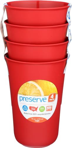 Preserve Everyday 16 Ounce Cups, Set of 4, Pepper Red