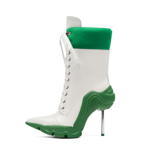 Tsrenlmln Women's Ankle Boots contrast color High Heel Boots for Women Stiletto Fashion Pointed Toe 8cm Pull-On Boots2