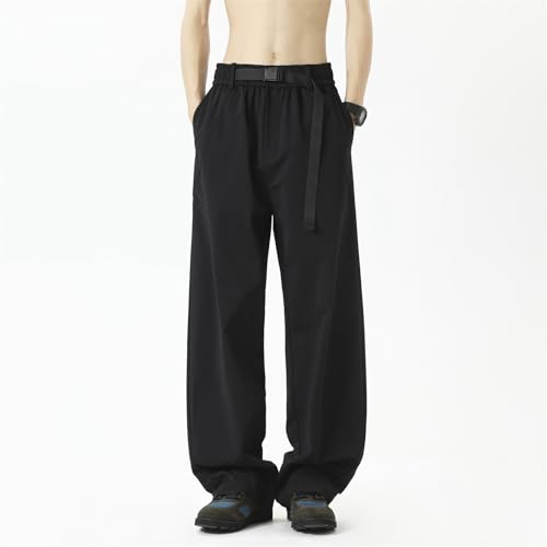 Seidarise Men's Casual Beige Pants, Loose Fit with Black Belt Detail, Ideal for Daily Outings4