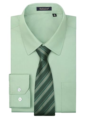 Enlision Mens Dress Shirts Long Sleeve Button Down Shirt for Men Regular Fit Business Casual Shirt and Tie Sets for Wedding
