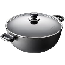 Scanpan Classic 8 1/4 Qt Nonstick Casserole/Stew Pot with Lid Metal Utensil Safe, Dishwasher & Oven Safe to 500F, Works on Gas & Electric Stovetops, Black