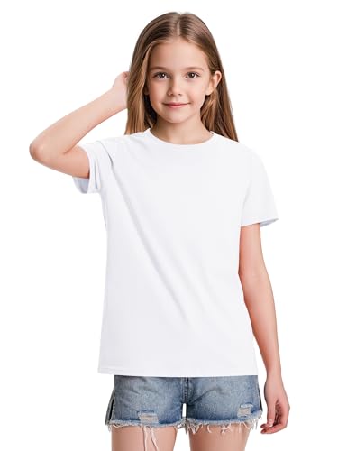 KEREDA Girls Shirts Short Sleeve Soft Cotton T-Shirts Plain Tees Tops Clothes for Kids4