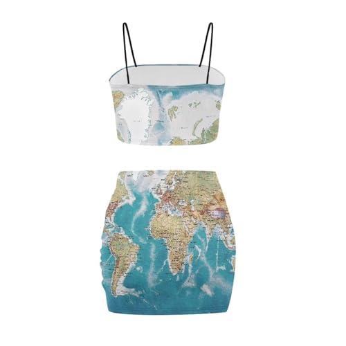 Image of Biyejit Women's 2 Piece Summer Outfits Spaghetti Strap Crop Tops and Bodycon Mini Skirt Dress Set Plus Size S-4XL