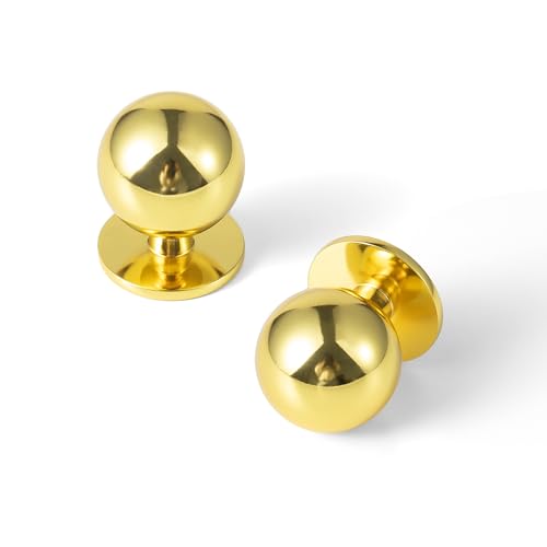 Yanxia Polished Gold Cabinet Knobs, 1-1/8 Inch, Set of 12, Modern Zinc Alloy Round Design for Drawers, Dressers, Vanities