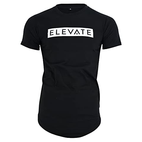 Elevate Muscle Fit Gym T Shirt for Bodybuilding Crossfit Powerlifting Weight Lifting Fitness Running Training Workouts Slim Fit Functional Breathable Sportswear - Large Box Logo Cover