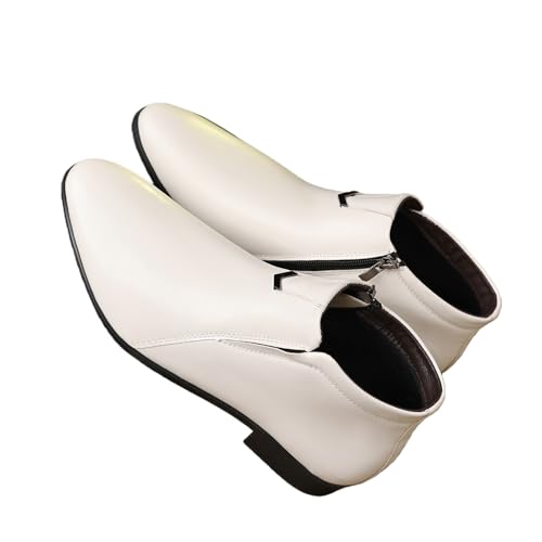 Kelibasi MenS Pointed Toe Chelsea Boots With Side Zipper Leather Dress Ankle Boots For Business Casual Pull-On Chukka Booties With Non-Slip Rubber Sole (white,9.5)