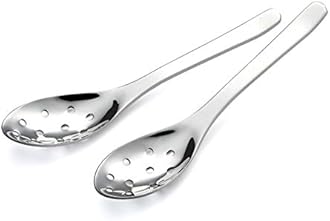 AOOSY Small Slotted Spoons,Modern Stylish Thick Heavy-weight Short handle Stainless Steel 10 Holes Durable Caviar Spoon for Soup Cereals Dips Curry Sauces Stews, Set of 2