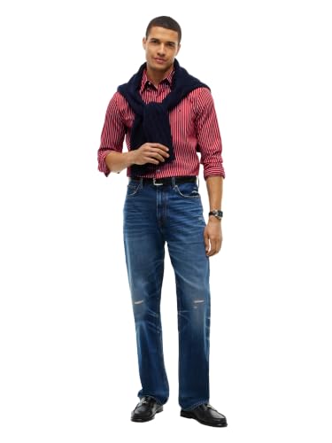 Tommy Hilfiger Men's Long Sleeve Poplin Shirts in Regular Fit, Men's Button Down Shirts, Also Available in Big and Tall, Medium RED/Stripe Medium - image 3