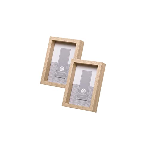 LOLAhome Set de 2 Marcos de Fotos Cubo Natural de Madera con Cristal para Foto de 10x15 cm