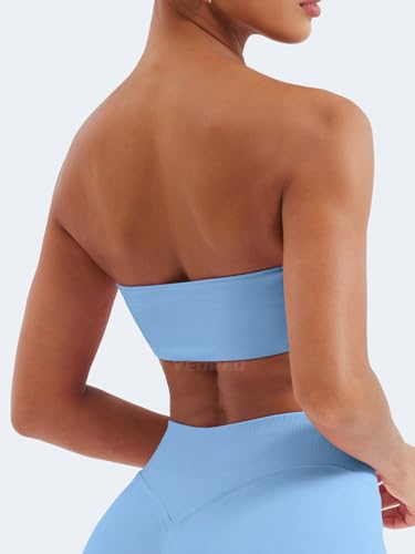 Image of YEOREO Strapless Bandeau Sports Bra for Workout Seamless Tube Top Gym Padded Wireless Bra