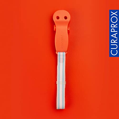CURAPROX Baby Schnullerkette mit Clip, Schnullerband Stoff, Schnullerhalter, Pacifier holder with clip, BPA-frei, orange, 1 Stück, 10 g Curaprox Baby Schnullerhalter