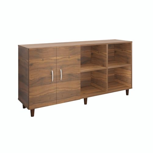 Image of VIKI Modern TV Unit for Living Room | Engineered Wood TV Cabinet with 2 Door Storage & 2 Open Shelves, Set Top Box Stand, Entertainment Unit, 140W x 74H x 40D cm | DIY | 1 Year Warranty (Walnut)