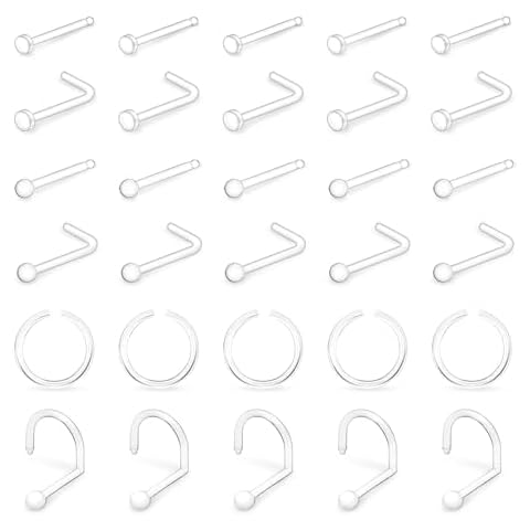 MixPiercing 30Pcs Clear Nose Stud Kit Cover