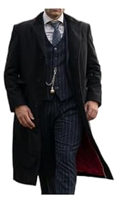 REVLINE CLOTHING Manteau long en laine pour homme Peaky Thomas Cillian Murphy années 1920, 01. Manteau long en laine noire, M