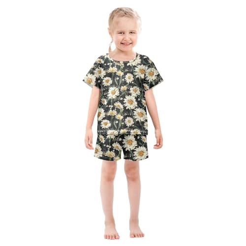 ALAZA Daisy Flowers Music Notes Black Pajama Set Short Sleeve Sleepwear Soft Lounge Nightwear3