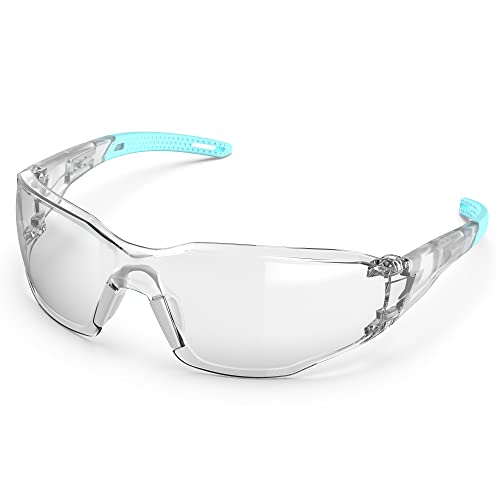 TOREGE Gafas protectoras transparentes – Pastilla nasal ajustable, antivaho y antiarañazos, ligeras con asas de goma antideslizantes, conforme a ANSI Z87 (azul claro)