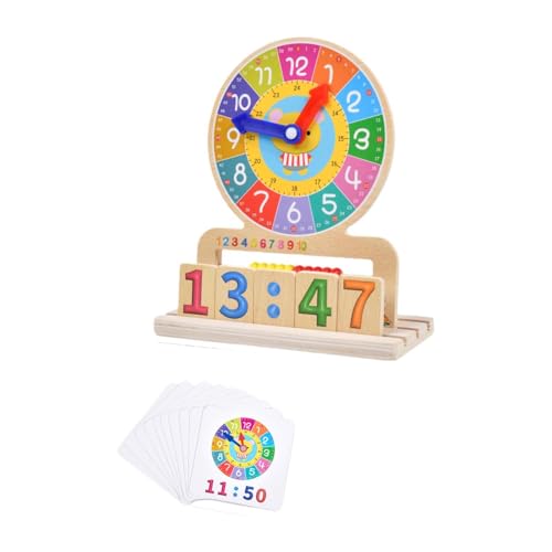 CoudarTitie 1 Reloj Educativo Infantil Reloj de Madera Didáctico Juguete de Aprendizaje de Tarjetas de Números Función de Abaco Adecuado para Niños