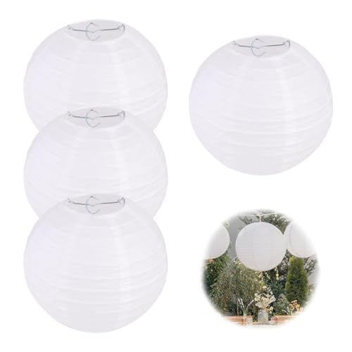 OUDQFCJ 4 Pezzi Paralume Rotondo in Carta per Feste, Giardino, Matrimonio, Decorazioni e Progetti Creativi Fai-da-Te (20 cm) (Bianco)
