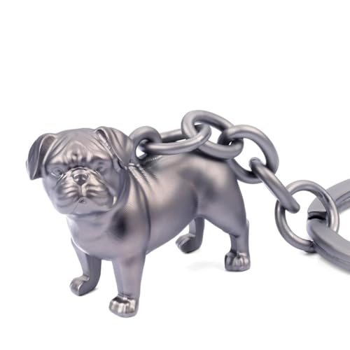 TROIKA Schlüsselanhänger Hund Mops BUDDY Geschenk für Hundeliebhaber aus 3-D-Metallguss mit Schlüsselring, verchromt, matt, gunmetal Original