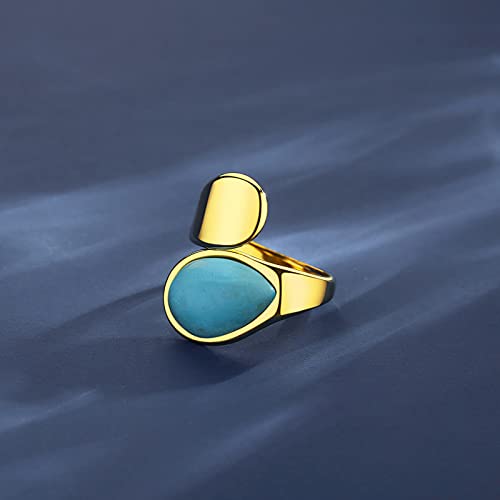 Loqimu Titanium Turquoise Rings For Women Teen Girls Adjustable Stacking Rings Aesthetic Jewelry Gold Stainless Steel Water Drop Open Knuckle Finger Rings Statement Engagement Rings #TOP2