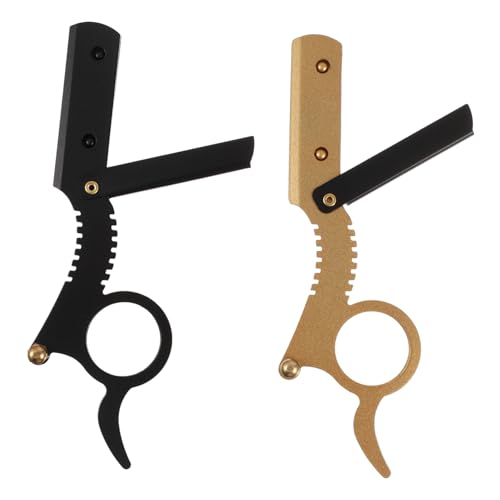 Healeved Gold Black Manual Shaver Set 2pcs Beard Sideburns Short Hair Fine Hair Razor for Men No Cutting Tool Easy to Open Guard Great for Home Travel