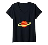 Mujer Camiseta con diseño de planeta, estrellas y luna con diseño de Space Saturn Camiseta Cuello V