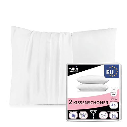Twillie 2er Set Wasserdichter Kissenbezug - für Kopfkissen 40 x 80 - Oeko Tex® zert Kopfkissenbezug Jersey Micro Atmungsaktiv - Ultradünn und Ultraweich – Reißverschluss