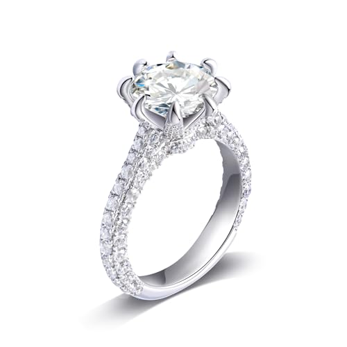 4CT Moissanite Ring for Women - 925 Sterling Silver 4CT Moissanite Engagement Ring Jewelry Moissanite Promise Ring 4 Carat Wedding Ring Anniversary Birthday Gifts