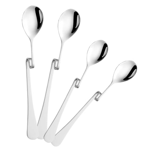 BAZEITFLOW 4 piezas Cucharas de Café de Acero Inoxidable Cucharillas Curvadas Ergonómicas para Remover Espresso Postres Bebidas Hogar Bar Restaurante