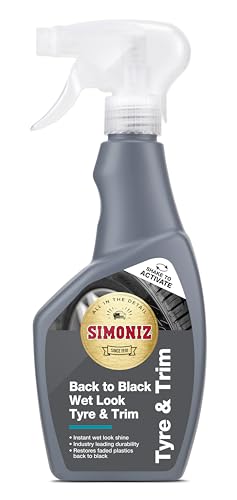 Simoniz Back to Black Tyre Shine 500 ml – Wet Look Tyre Dressing for Deep Black Gloss Finish – Non-Greasy Tyre Shine Spray That Restores Faded Tyres and Trim – Long Lasting Wet Look Shine