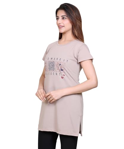 Image of DG Divine GirL Women's Cotton Printed Long Regular Fit Round Neck Top /T-Shirt /Tshirts