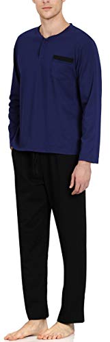 YIMANIE Men's Pajamas Set Soft Cotton Long Sleeves and Pajamas pants Classic Sleepwear Lounge Set2