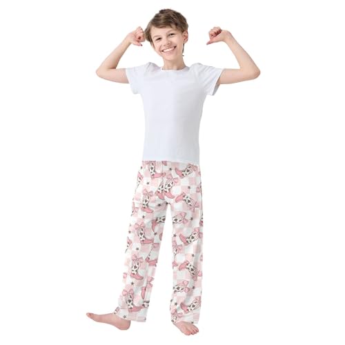 Boys' Pants Bow Cowgirl Boot Pink Long Bottoms Jogger Pants Elastic Waist Trousers with Pockets S-XL2