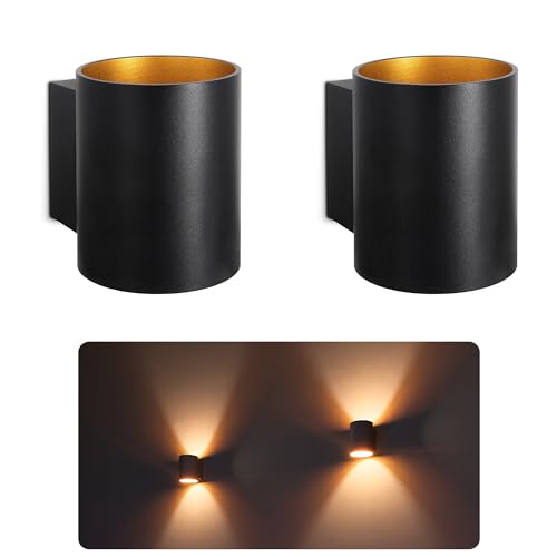 Ssc-Luxon 2 Pezzi Tuani Lampada Da Parete Per Interni, Colore Nero, Rotonda, Lampada Da Parete Dorata, Design Up Down, Attacco Per 1 Lampadina G9