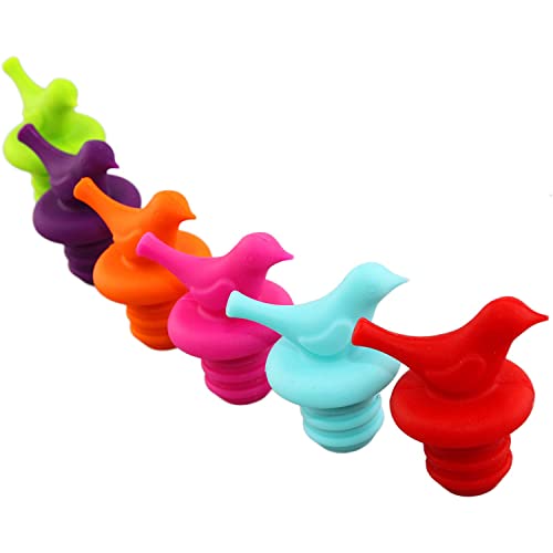 Little Bird Wine Bottle Stopper Colorful Reusable Silicone Wine Bottle Stopper, Decorate Wine Outlet Cap, Cute Wine Toppers For Preserver(Assorted Color, Set Of 6) #TOP5
