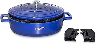 Non-Stick Shallow Casserole Dishes with Lids Oven Proof -28cm -4.2L Cast Aluminium Oven Dish, Stainless Steel Base, Dishwasher Safe - Induction - Lighter Than cast Iron Casserole Dish with lid (Blue)